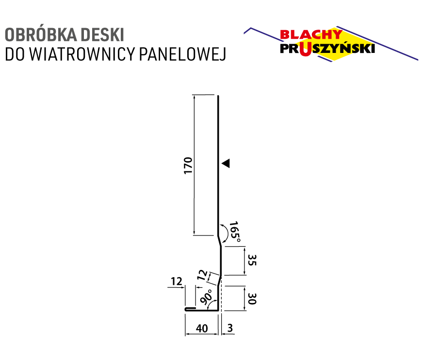 Rysunek wymiarowy obróbki deski do wiatrownicy panelowej – 170 mm, 35 mm, 30 mm, 40 mm
