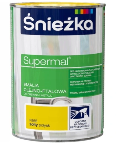 Emalia olejno-ftalowa do drewna i metalu Śnieżka Supermal F565 żółty połysk 0,8L