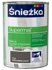 Emalia olejno-ftalowa do drewna i metalu Śnieżka Supermal F566 szary jasny połysk 0,8L