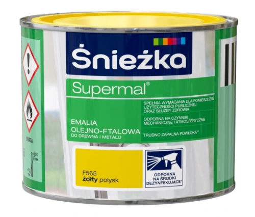 Emalia olejno-ftalowa do drewna i metalu Śnieżka Supermal F565 żółty połysk 0,2L
