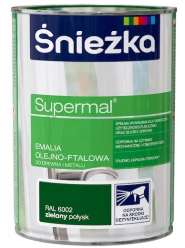 Emalia olejno-ftalowa do drewna i metalu Śnieżka Supermal RAL6002 zielony połysk 0,8L