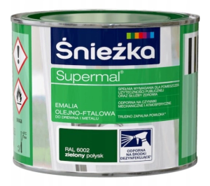 Emalia olejno-ftalowa do drewna i metalu Śnieżka Supermal RAL6002 zielony połysk 0,2L