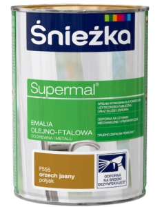 Emalia olejno-ftalowa do drewna i metalu Śnieżka Supermal F555 Orzech Jasny połysk 0,8L