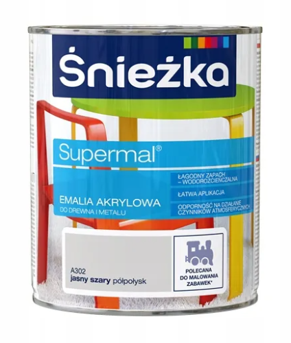 Emalia akrylowa Śnieżka Supermal A302 szary jasny  półpołysk 0,8L