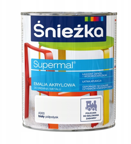 Emalia akrylowa Śnieżka Supermal A300 biały półpołysk 0,8L