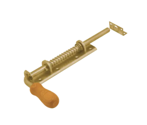 Zasuwka sprężynowa z rączką drewnianą Domax WSP 260 cynk galw. złoty 300x190x50mm (8621)