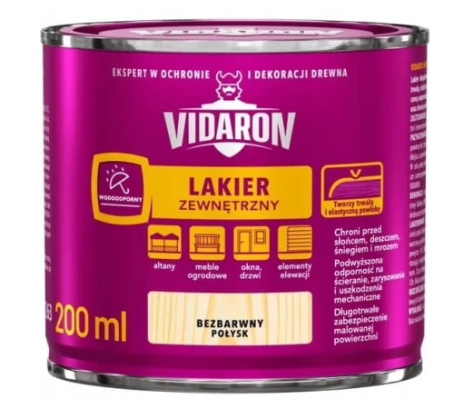 Lakier zewnętrzny do drewna Vidaron bezbarwny 0,2l
