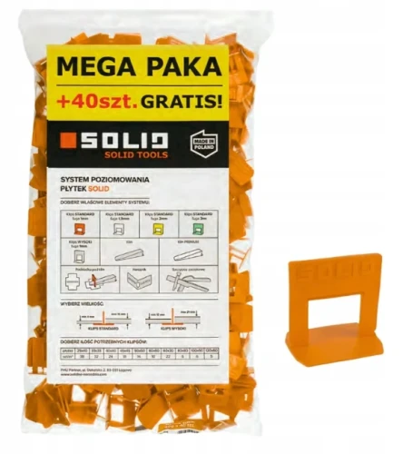 Solid system do poziomowania płytek 2,0mm klips 400+40szt. (6472)
